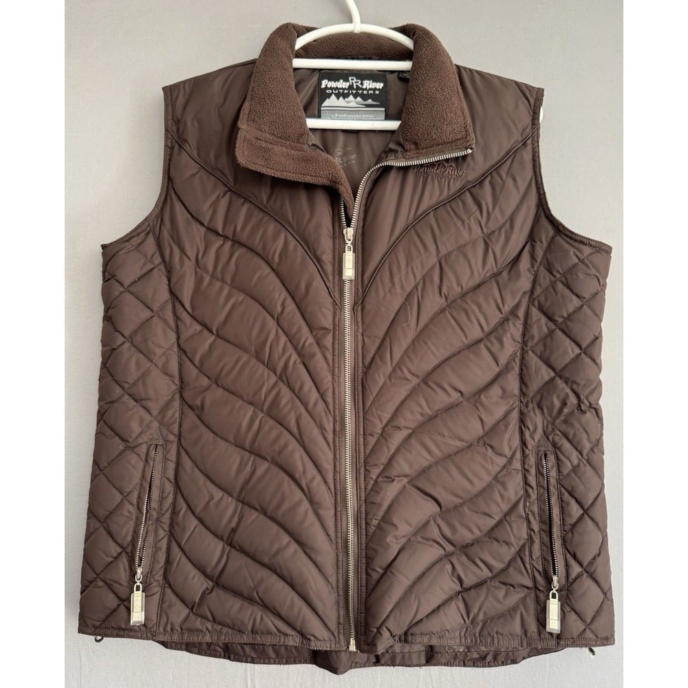 Powder River Brown Goose Down Puffer Vest Womens Large Fleece Western Ranch Work